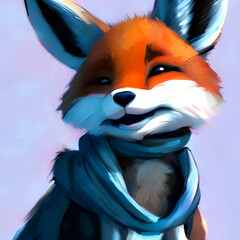 Fox in a blue scarf posing close-up illustration