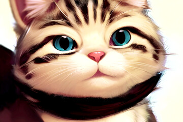 Cat in a scarf portrait illustration closeup