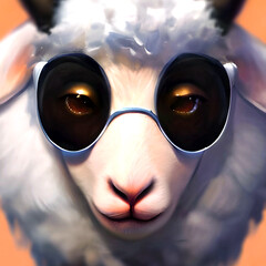 Lamb with glasses drawing portrait illustration closeup