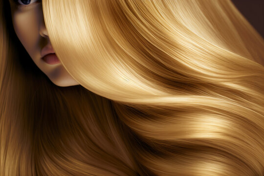 Beautiful blond girl with a perfectly smooth hair, classic make-up. Beauty face. Generative AI