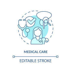 Medical care turquoise concept icon. Health care. Medical community. Healthcare provider. Reproductive health abstract idea thin line illustration. Isolated outline drawing. Editable stroke