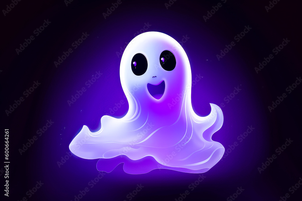 Poster ghost floating in the air with purple glow on it's face. generative ai.