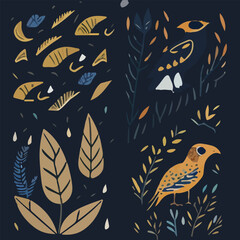 Hand drawn vector abstract graphic cartoon illustrations cards set template with beauty cute minimalistic style wildlife Hawk print set. Wild life Hawk animal concept design art