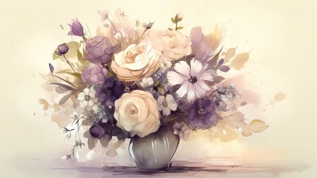 a painting of flowers in a vase with watercolors.  generative ai