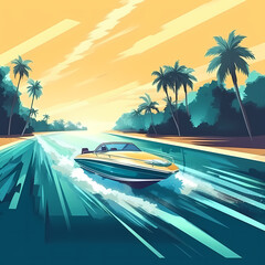 Speed Boat Illustration Design. Generative AI 