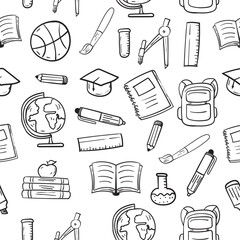 Obraz premium Seamless school doodle pattern with a black and white color suitable for background or texture