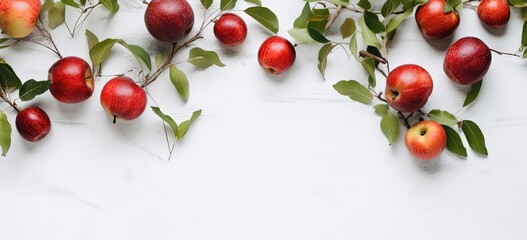 red ripe apple fruit branch banner background, Generative Ai