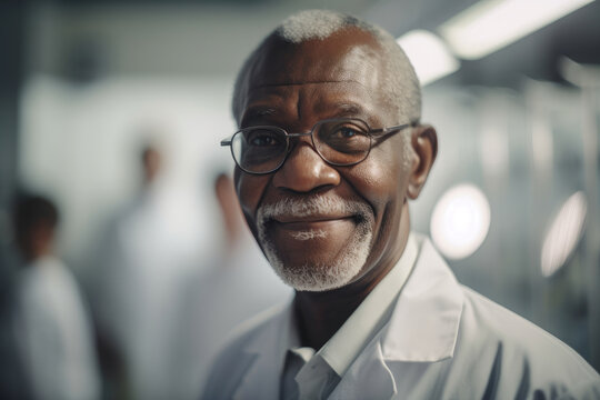Senior african male scientific in laboratory. Generative AI., Generative AI