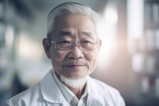 Senior chinese male scientific in laboratory. Generative AI., Generative AI