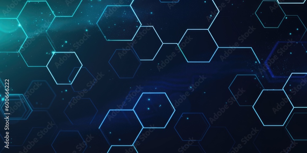 Poster blue hexagon technology abstract background. generative ai aig21.
