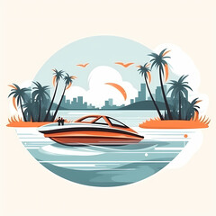 Speed Boat Illustration Design. Generative AI 