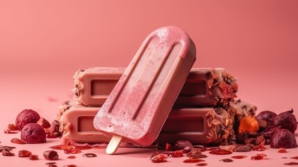  a pink ice cream with a scoop of ice cream on top of it.  generative ai