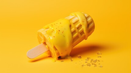  a yellow waffle with a scoop of ice cream on top of it.  generative ai