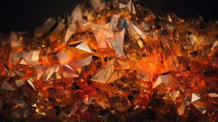  a large pile of orange glass shards on a black background.  generative ai