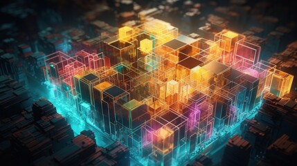  an abstract image of a city with lots of cubes.  generative ai