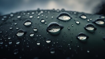  a group of raindrops that are on a black surface.  generative ai