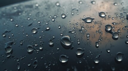  rain drops on a window with a sunset in the background.  generative ai