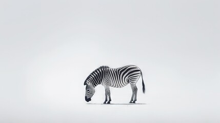 Fototapeta na wymiar a single zebra standing in the middle of a white field. generative ai