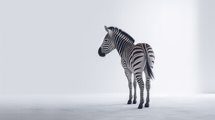 Fototapeta na wymiar a zebra standing in the middle of a room with white walls. generative ai