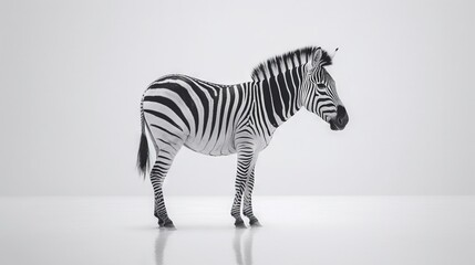  a black and white photo of a zebra standing in the middle of a room.  generative ai