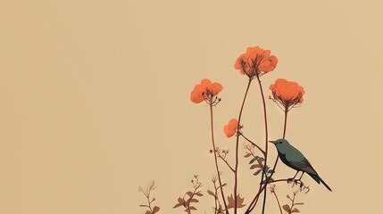  a bird sitting on top of a tree with orange flowers.  generative ai