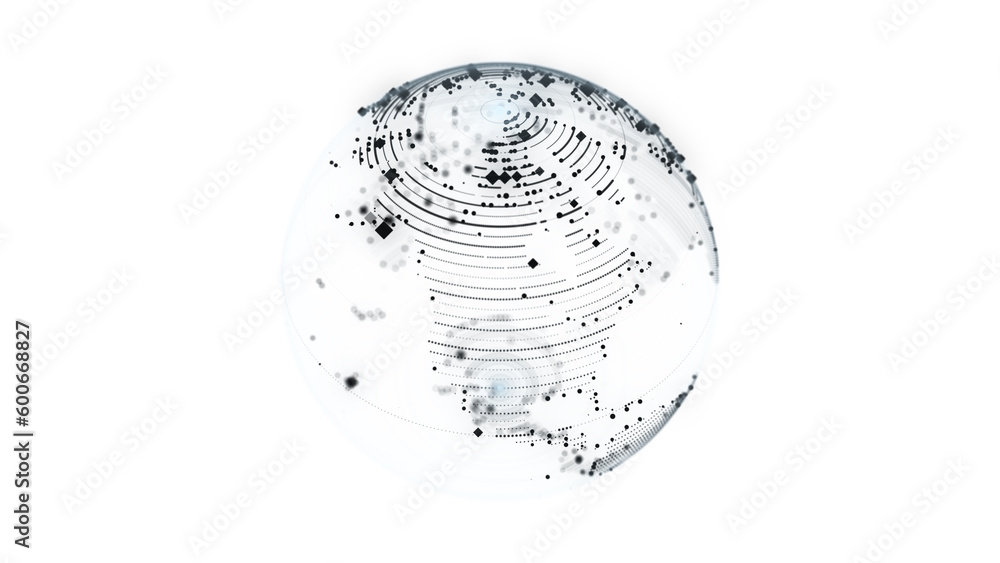 Poster digital planet earth with particles in cyberspace. the flow of scientific data in the global network
