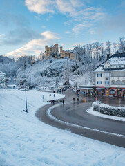 view of castle Hohenschwangau and old town in füssen germany