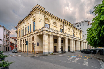 Fototapeta premium Bra, Cuneo, Piedmont, Italy - May 08, 2023: Politeama Boglione theater building in Carlo Alberto Square