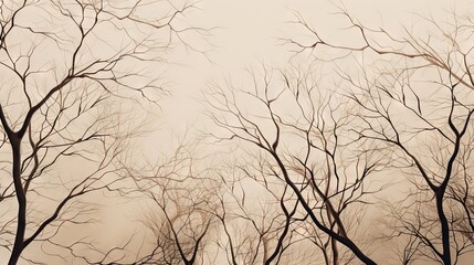  a group of trees with no leaves on them in a foggy day.  generative ai