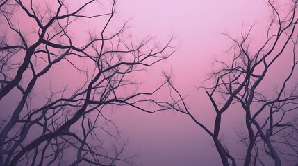  a group of bare tree branches against a pink sky background.  generative ai