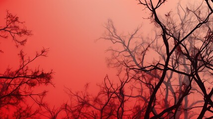  a red sky with some trees in the foreground and a red sky in the background.  generative ai