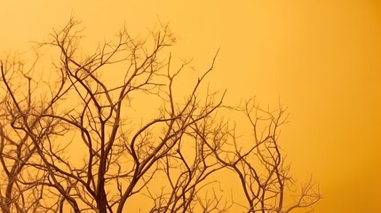  a tree with no leaves and a yellow sky in the background.  generative ai