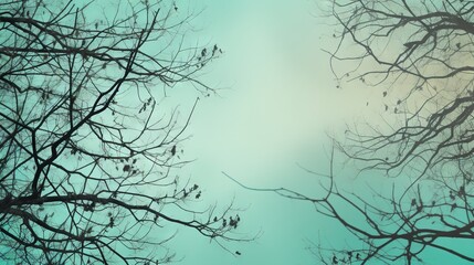  the branches of a tree against a blue and green sky.  generative ai