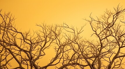  a tree with no leaves in front of a yellow sky.  generative ai