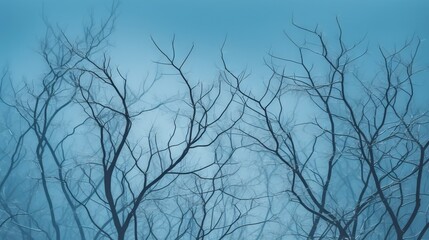  a group of bare tree branches against a blue sky background.  generative ai