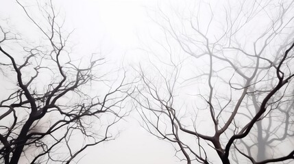  a couple of trees that are standing in the foggy sky.  generative ai