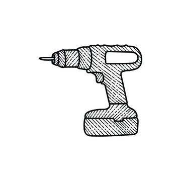 recommend clip art: Drill Machine Line Art Illustration Creative Design
