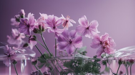  a bunch of pink flowers in a glass vase on a table.  generative ai