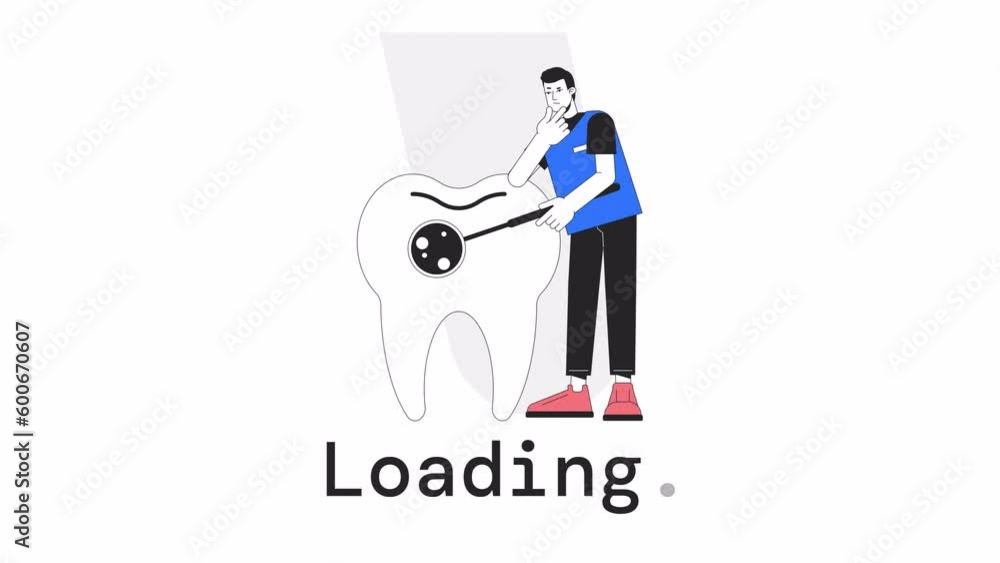 Poster stomatology clinic loader animation. animated male dentist with tooth. flash message 4k video footag