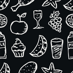 Seamless food background. Drawing food pattern