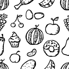 Seamless food background. Drawing food pattern