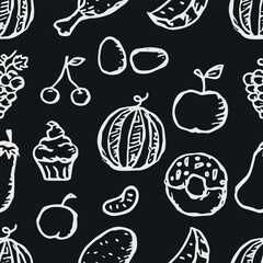 Seamless food background. Drawing food pattern