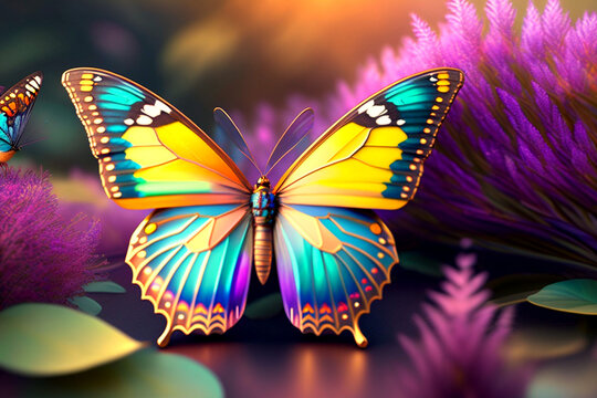 Colorful butterfly flying with large wings. multicolor butterfly. generative ai