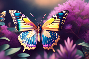 Fototapeta na wymiar Colorful butterfly flying with large wings. multicolor butterfly. generative ai