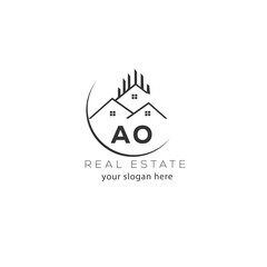 Initial letter AO real estate logo design template AO home or house letter logo