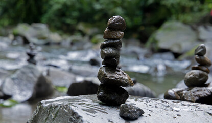 Stone stacking in the river, Steinstapel, Zen
