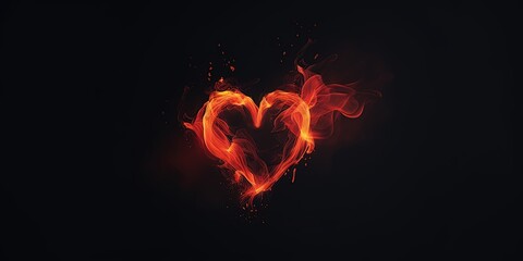 abstract background of fire element in heart shape on dark background , Generative Ai