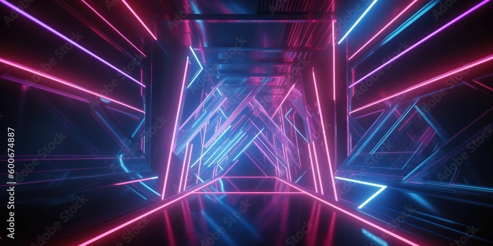 Poster 3d rendering of a futuristic background with geometric shapes and colorful neon lights. generative a