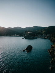 island in the sea, sunset over the sea, Cinque Terre, Italy 