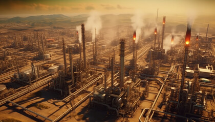 Fototapeta na wymiar Aerial view of oil and gas industry refinery shot from drone